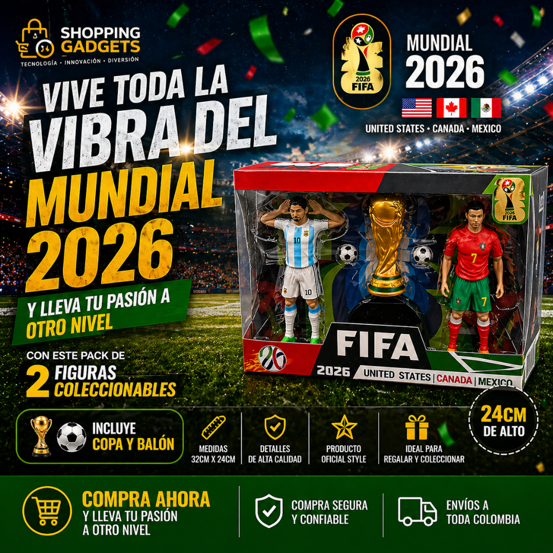 Figuras Futbolistas Mundial 2026 con Copa – Set x2 + Trofeo FIFA