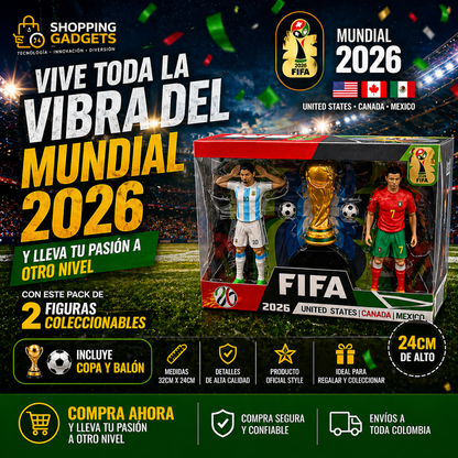 Figuras Futbolistas Mundial 2026 con Copa – Set x2 + Trofeo FIFA