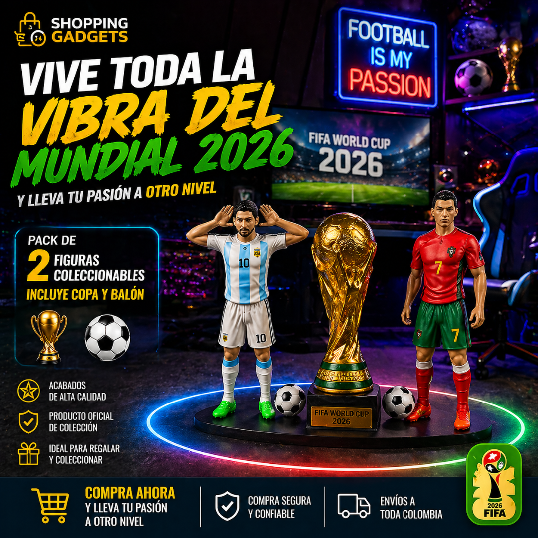 Figuras Futbolistas Mundial 2026 con Copa – Set x2 + Trofeo FIFA