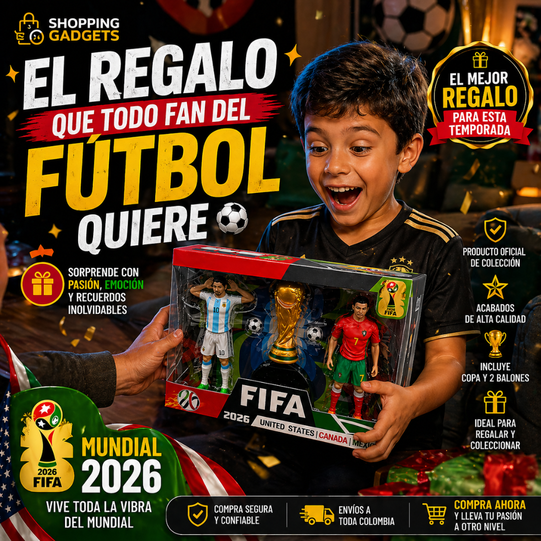 Figuras Futbolistas Mundial 2026 con Copa – Set x2 + Trofeo FIFA