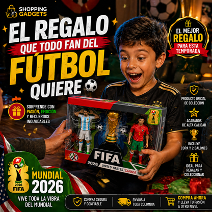 Figuras Futbolistas Mundial 2026 con Copa – Set x2 + Trofeo FIFA