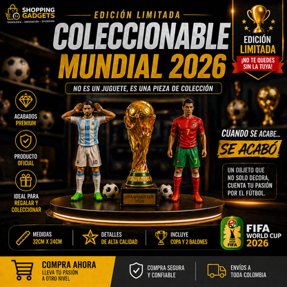 Figuras Futbolistas Mundial 2026 con Copa – Set x2 + Trofeo FIFA