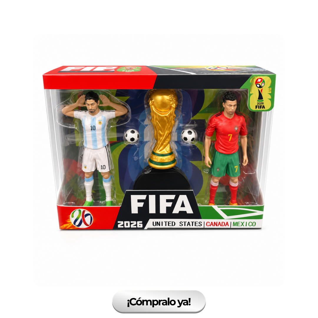 Figuras Futbolistas Mundial 2026 con Copa – Set x2 + Trofeo FIFA