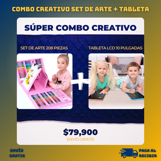 🎨 Combo Creativo Set de Arte 208 piezas + Tableta LCD 10 Pulgadas 🎁