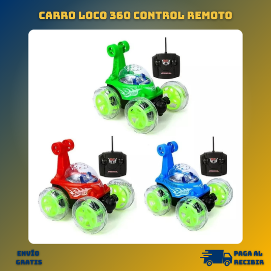 Carro Loco a Control Remoto 360° - Luces LED, Sonido y Diversión Todoterreno